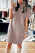 Patch Pocket Ribbed Knit Short Sleeve Sweater Dress